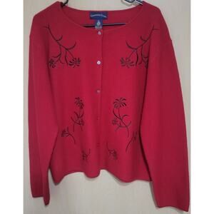 Womens Charter Club Size LG 100% Pure Wool Wool Mark Red Cardigan Sweater